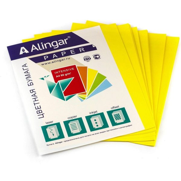 БУМАГА ДЛЯ ОФИСНОЙ ТЕХНИКИ А4 ALINGAR 50л.#ЖёлтаяИнтенсив