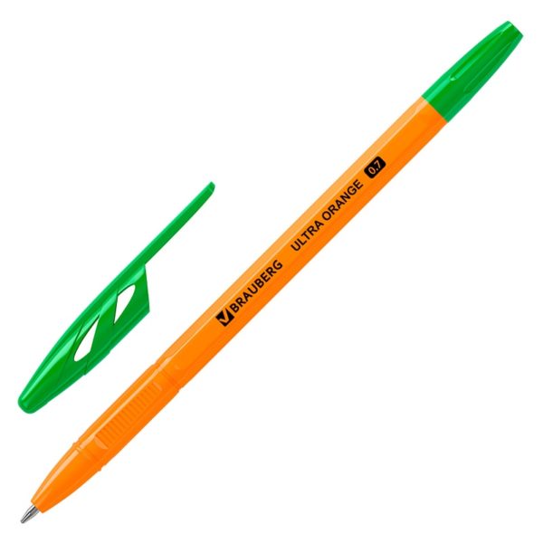 РУЧКА ШАРИКОВАЯ BRAUBERG 0,7мм, ЗЕЛЁНАЯ /UltraOrange