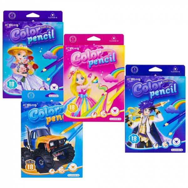 КАРАНДАШИ YALONG 18цв.3-е #Princesses&Boys