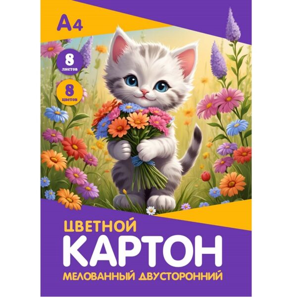 КАРТОН ЦВЕТНОЙ А4 КАРТОН ЦВЕТНОЙ А4 АРГО-КНИГА 8л.8цв., ДВУСТОРОННИЙ МЕЛОВАННЫЙ