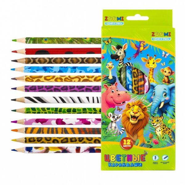 КАРАНДАШИ ZOOMI 12цв.#ZOO.Джунгли