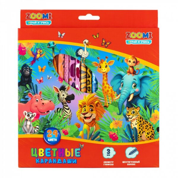 КАРАНДАШИ ZOOMI 24цв.#ZOO.Джунгли