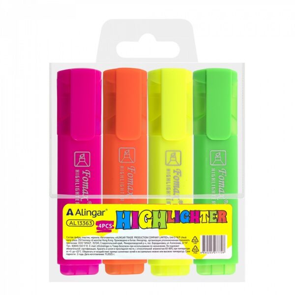 МАРКЕРЫ ТЕКСТОВЫЕ МАРКЕРЫ ТЕКСТОВЫЕ ALINGAR 4цв.#HighLighter