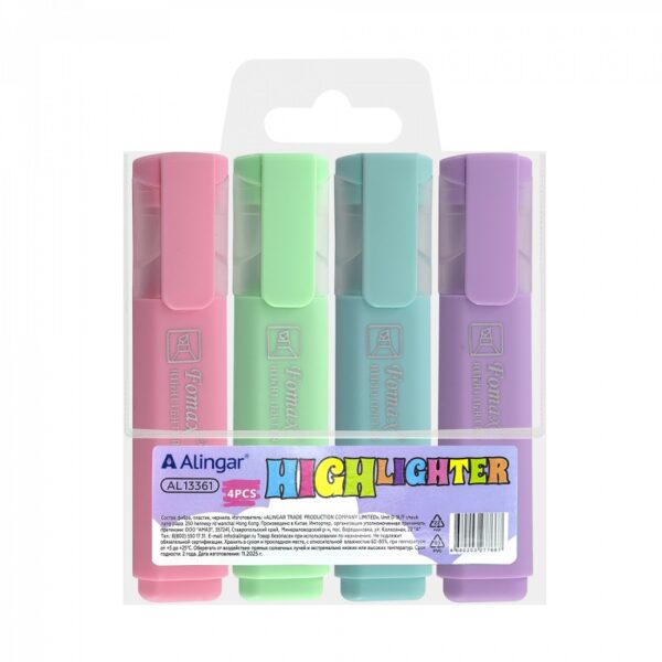 МАРКЕРЫ ТЕКСТ.ALINGAR 4цв.#HighLighter.Пастель