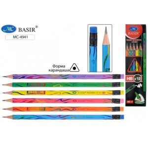 КАРАНДАШ ЧЁРНОГРАФИТНЫЙ BASIR ТМ, С ЛАСТИКОМ #Волны